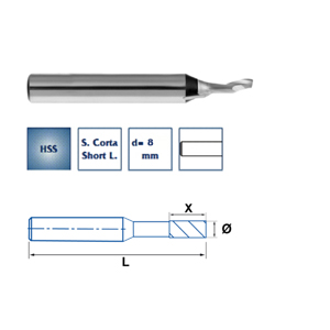 Fresa frontal HSS 1Z para copiadora de aluminio talla corta 8mm L